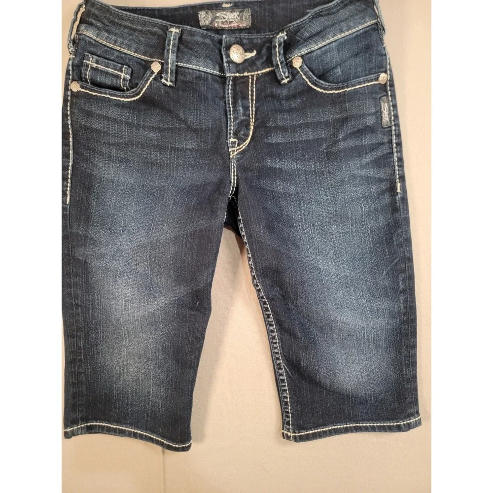 Silver Jeans Co Suki Bermuda Shorts Womens 27 Dark Wash Thick Stitch Denim